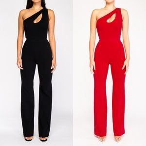 One Shoulder Sleeveless Wide Leg Knit Jumpsuit